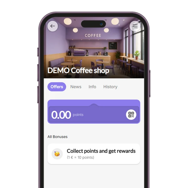 Points loyalty program in the BonusQR customer app