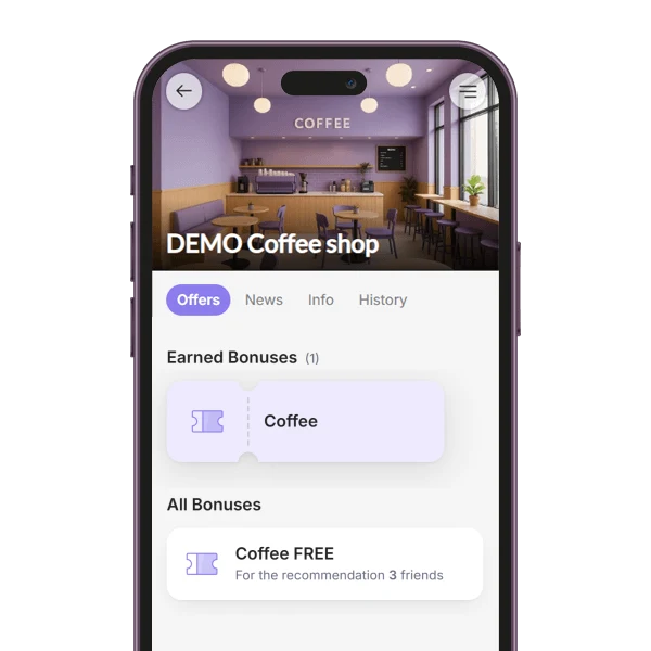 Referral system loyalty program in the BonusQR customer app