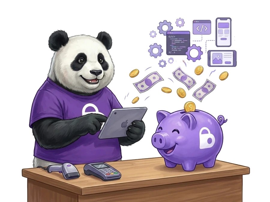 Der BonusQR-Panda spart Geld für Ihre maßgeschneiderte App