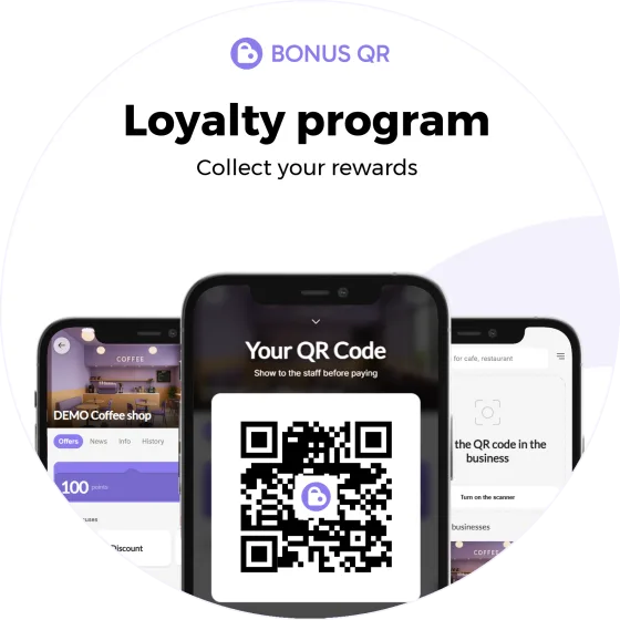 Round loyalty program sticker with a QR code