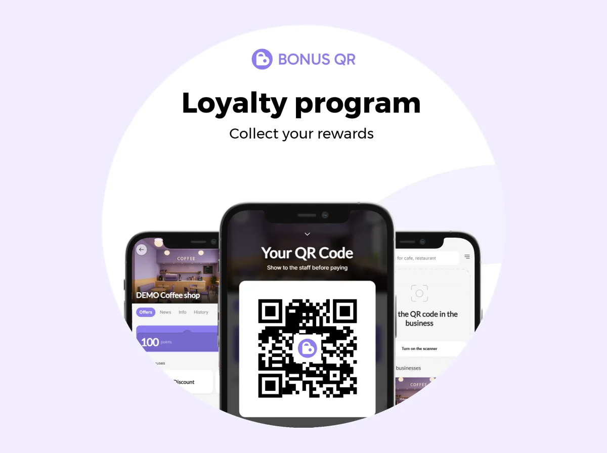 Round BonusQR loyalty program sticker with a QR code