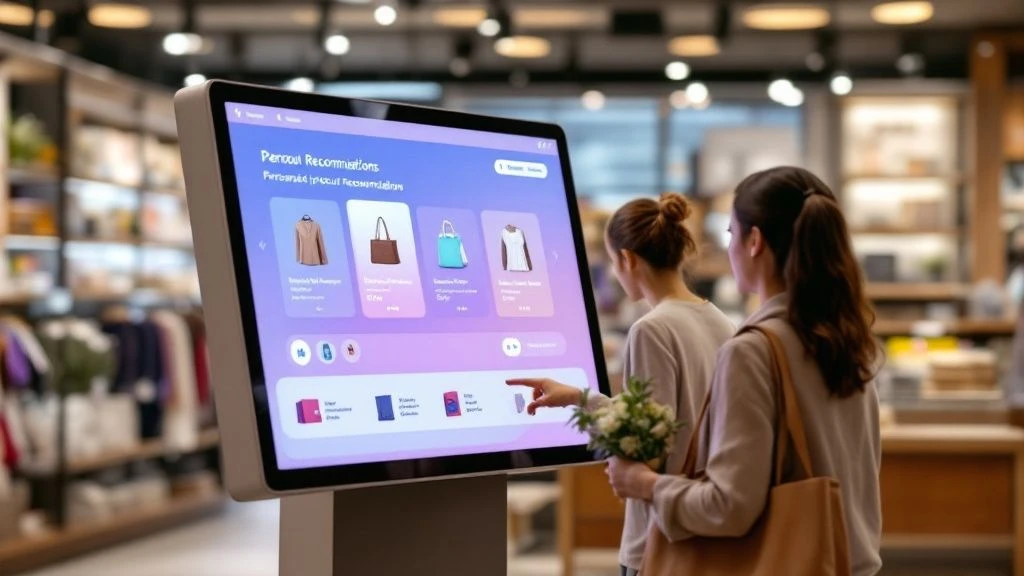 Le directeur d'un magasin de détail consulte les données relatives aux ventes sur une tablette, avec en arrière-plan un magasin en pleine effervescence, signe d'une croissance stimulée par l'engagement.