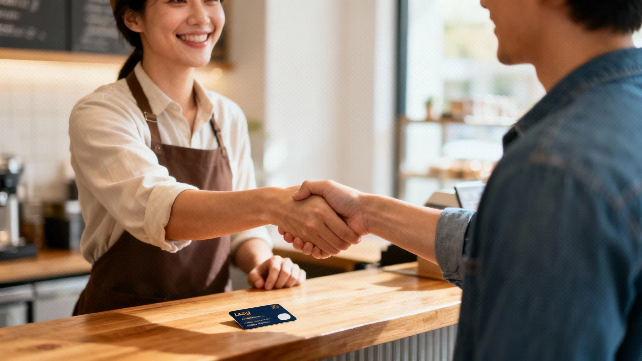 Un collage de clientes sonrientes que interactúan con un pequeño negocio, mostrando experiencias positivas.