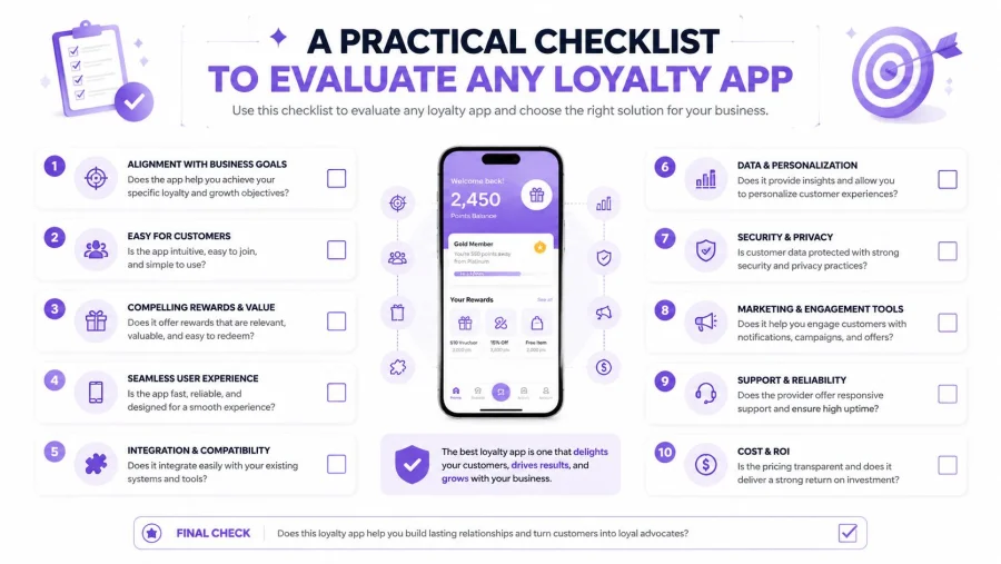 A comprehensive checklist for businesses to evaluate the effectiveness and features of various loyalty app solutions.