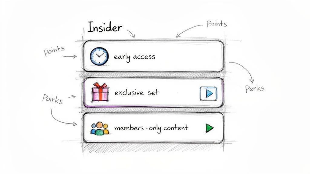 Un diagramma disegnato a mano che illustra i vantaggi del programma fedelt&agrave; 
