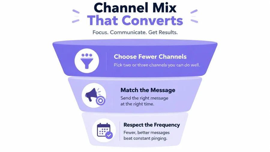 Infograf&iacute;a de embudo de marketing que ilustra una estrategia de engagement de clientes mediante el enfoque de canales, los mensajes y la gesti&oacute;n de la frecuencia.