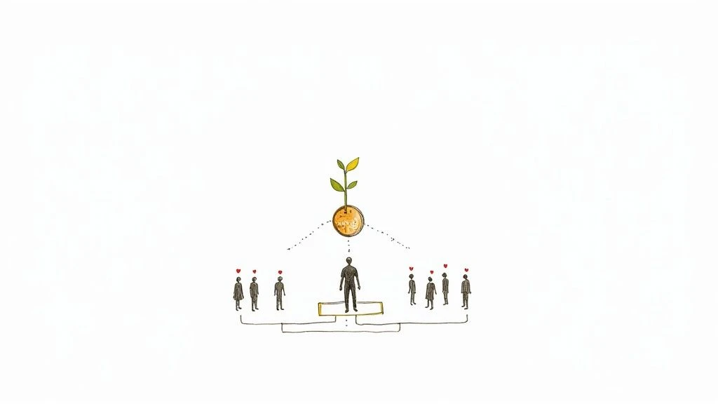 Eine visuelle Darstellung einer zentralen Einheit, die Wachstum und Kundentreue pflegt.