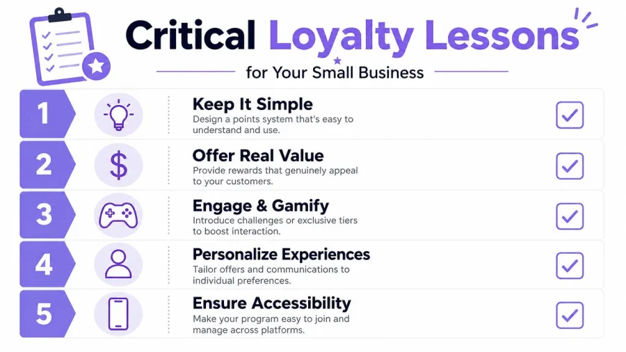 An infographic outlining five essential strategies for developing an effective customer loyalty program for small businesses.