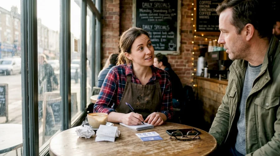 A barista &eacute;s a v&aacute;s&aacute;rl&oacute; megbesz&eacute;lik a hűs&eacute;gprogram lehetős&eacute;geit