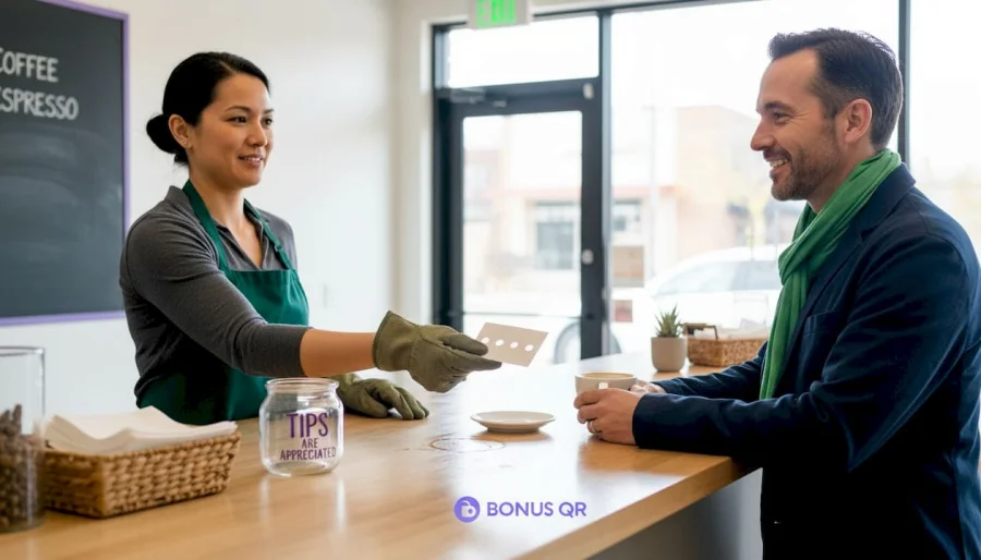 Un barista remet une carte perfor&eacute;e &agrave; un client