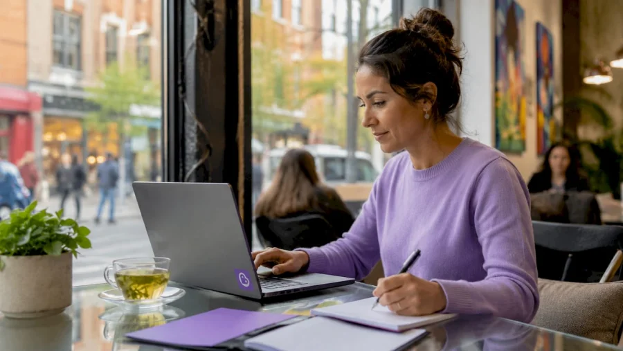 Propietario de negocio revisando datos de clientes en el ordenador