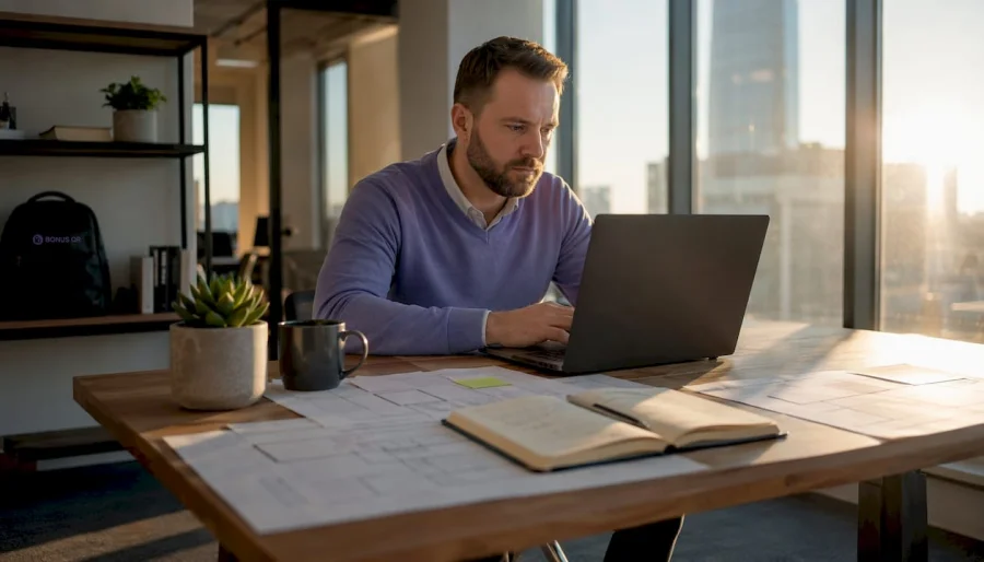 Podnikateľ pracujúci s CRM workflow