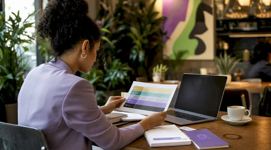 Businesswoman reviewing tiered loyalty chart