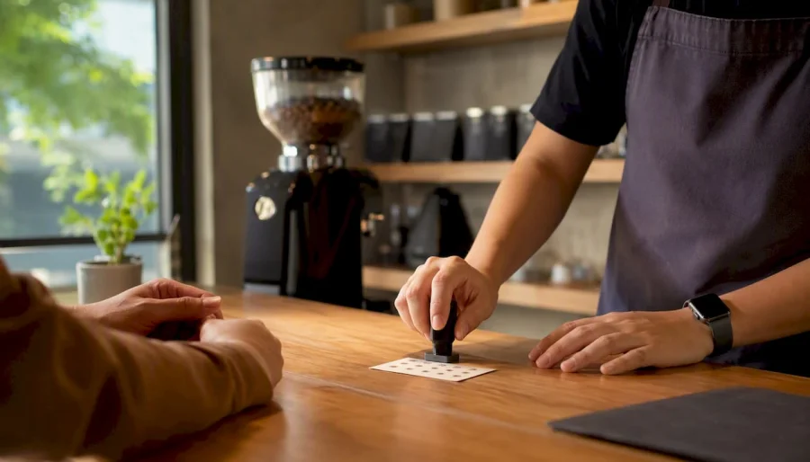 Cafe counter hand stamping loyalty card