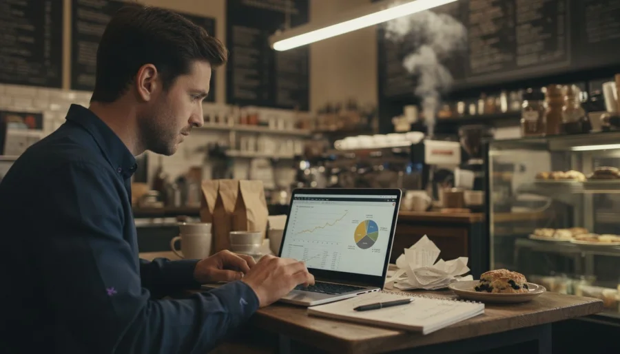 Manaž&eacute;r kaviarne kontroluje vernostn&eacute; &uacute;daje v kaviarni