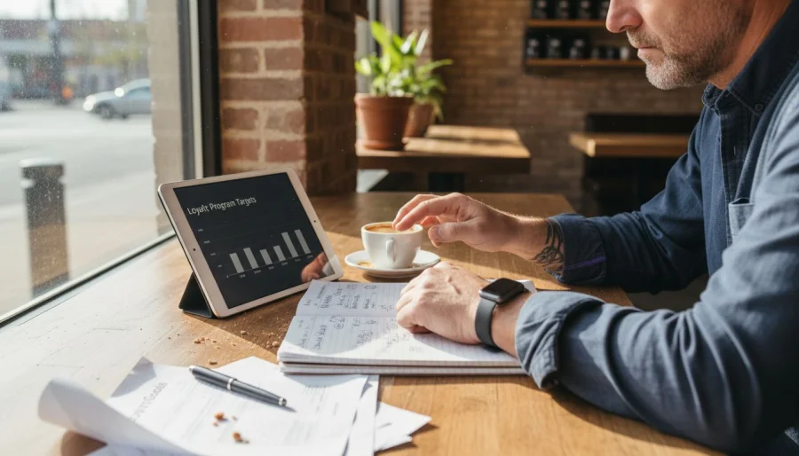 Il proprietario di un bar esamina gli obiettivi del programma di fidelizzazione