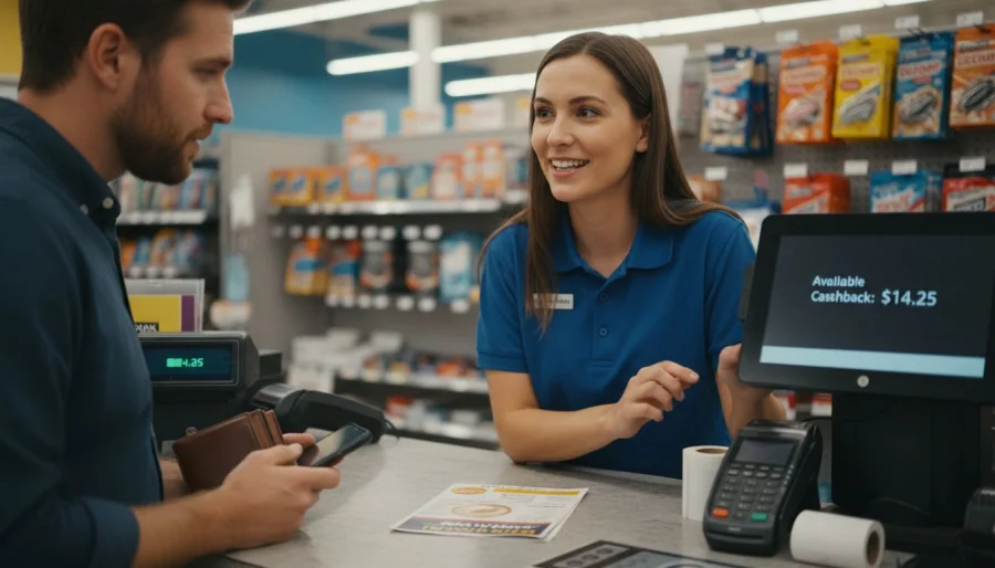 Pokladn&iacute;k vysvetľuje z&aacute;kazn&iacute;kovi vr&aacute;tenie peňaz&iacute;