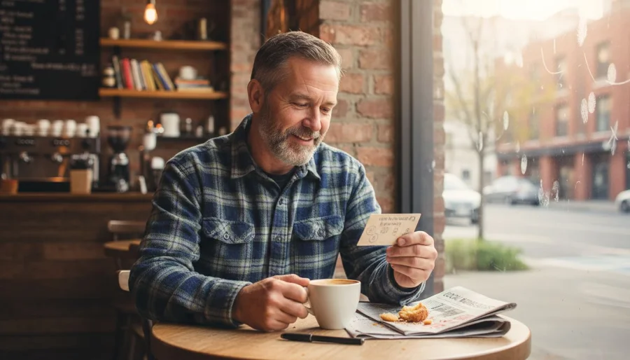 Az &uuml;gyf&eacute;l ellenőrzi a lepecs&eacute;telt hűs&eacute;gk&aacute;rty&aacute;t a k&aacute;v&eacute;z&oacute;ban.