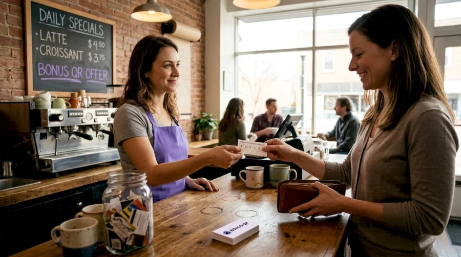 Customer receives punch card at caf&eacute; counter