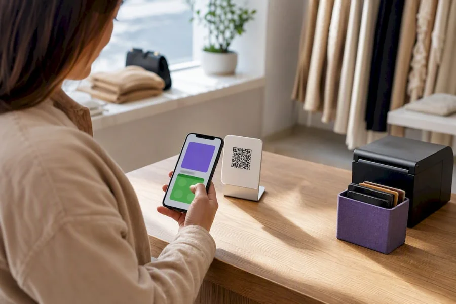 Cliente escaneando un c&oacute;digo QR en la caja