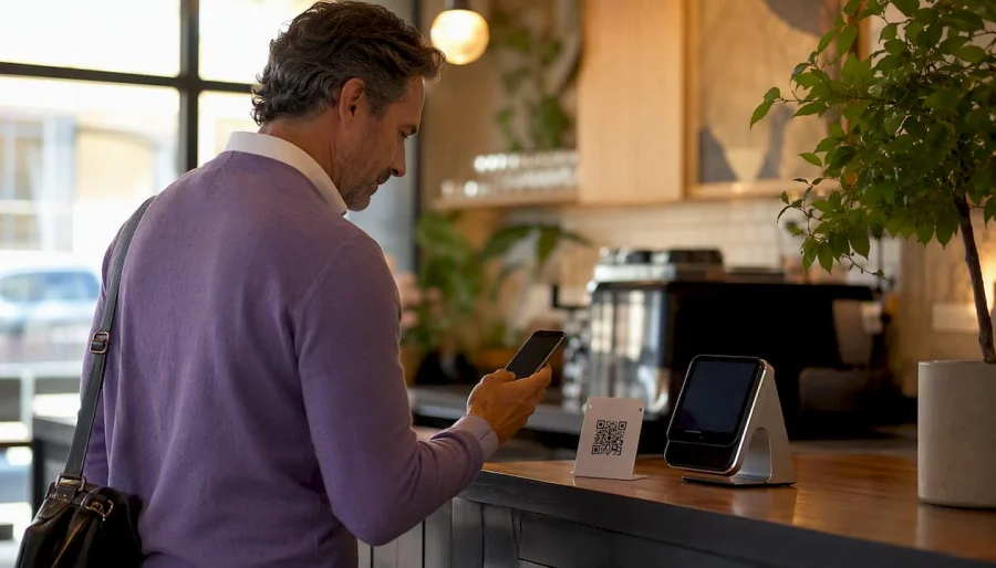 Customer scanning QR code at wellness center reception