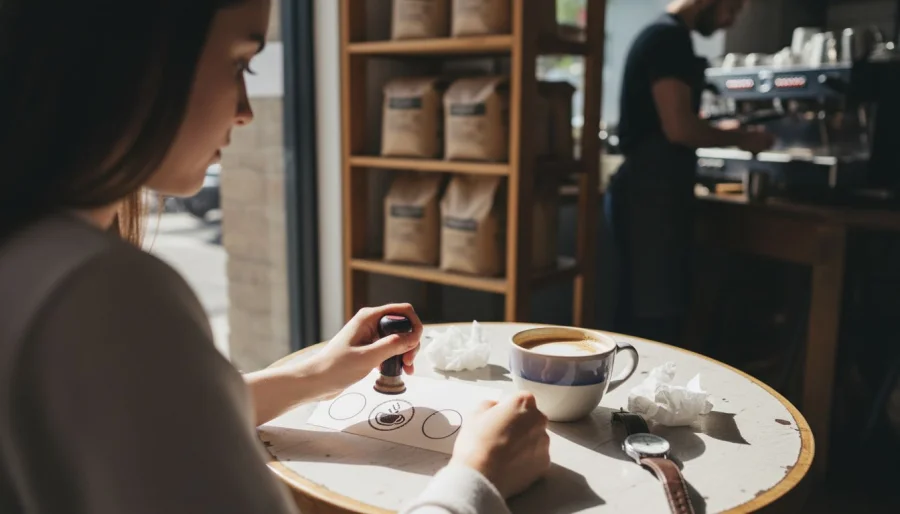Customer stamping caf&eacute; loyalty card onsite