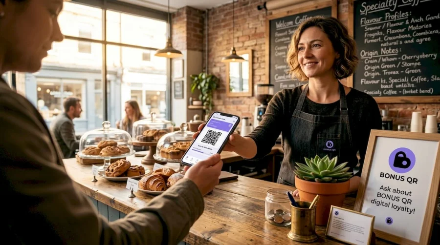 Client utilisant une carte de fid&eacute;lit&eacute; num&eacute;rique dans un caf&eacute;