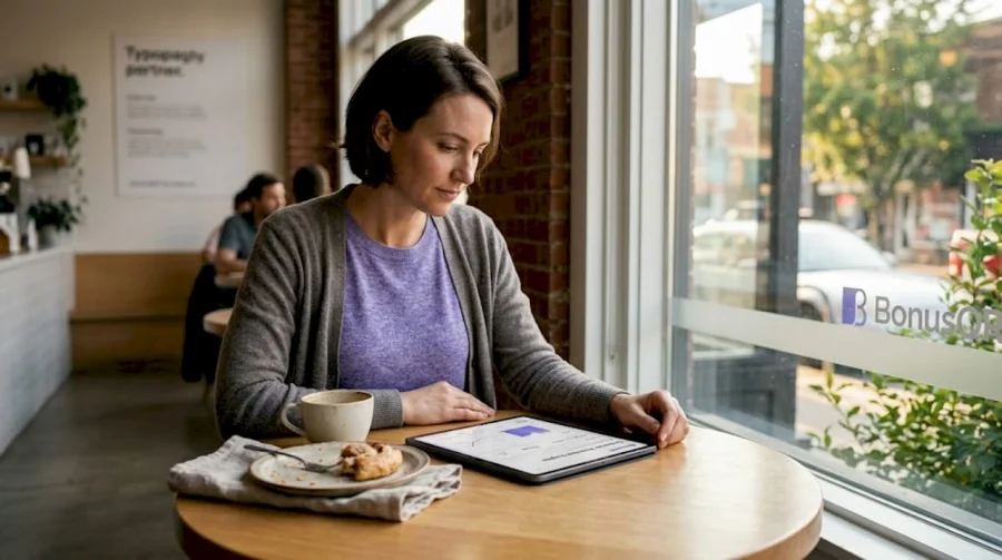 Cliente utilizando una aplicaci&oacute;n de fidelizaci&oacute;n en una cafeter&iacute;a