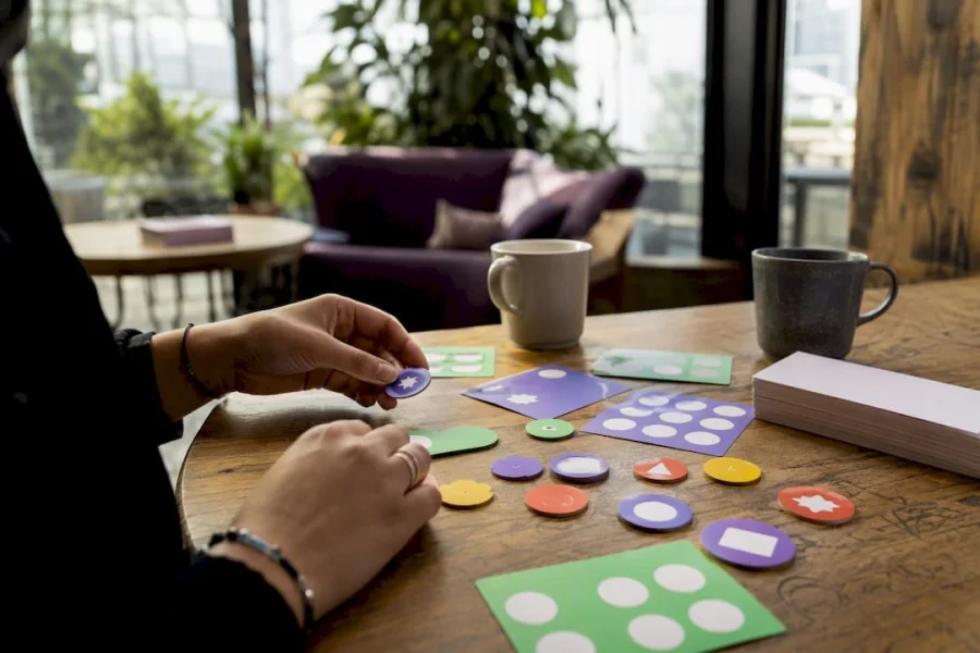 Hands arranging bonus challenge reward tokens