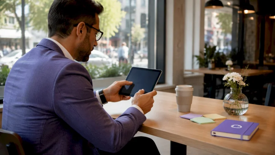 Mani che utilizzano l'app di gestione ricompense su tablet