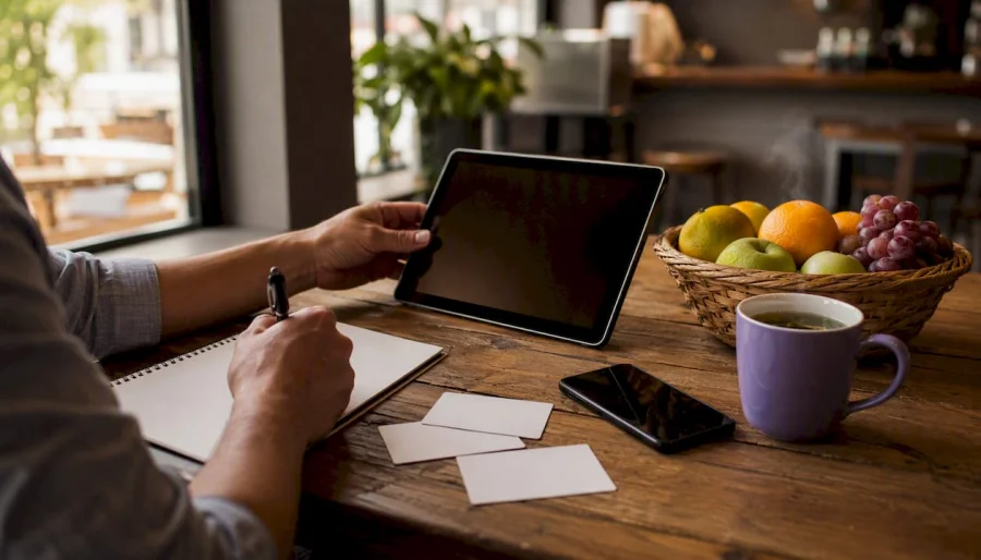 Hands preparing loyalty program setup in small business