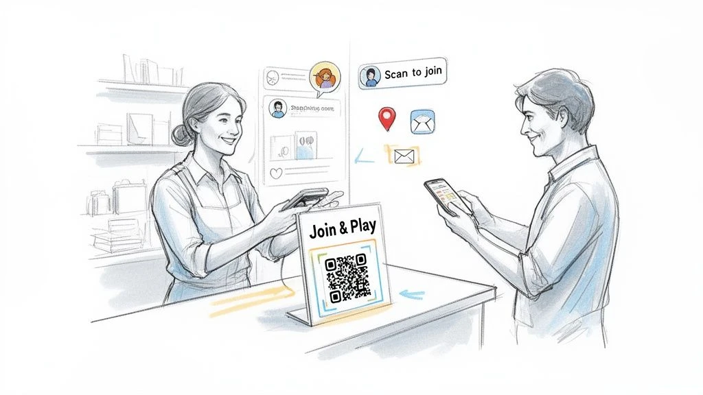 Illustration d'un client scannant un code QR 