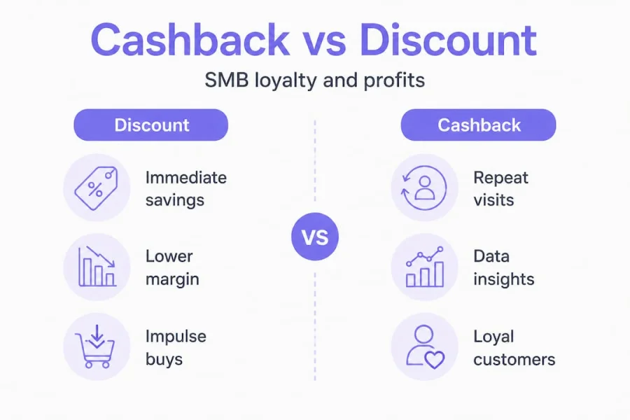 Infographic comparing cashback and discount for SMBs
