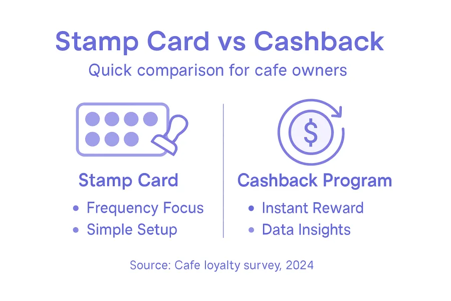 Infografik zum Vergleich von Briefmarken- und Cashback-Treue