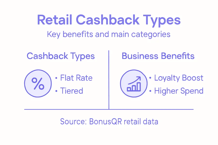 Infografika o rodzajach i korzyściach cashbacku w handlu detalicznym