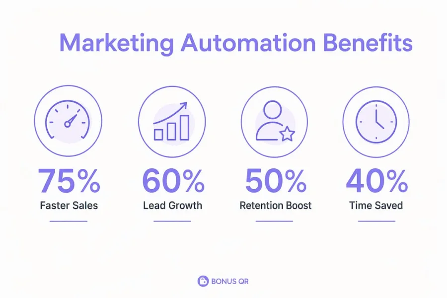 Infographic showing key marketing automation benefits with stats