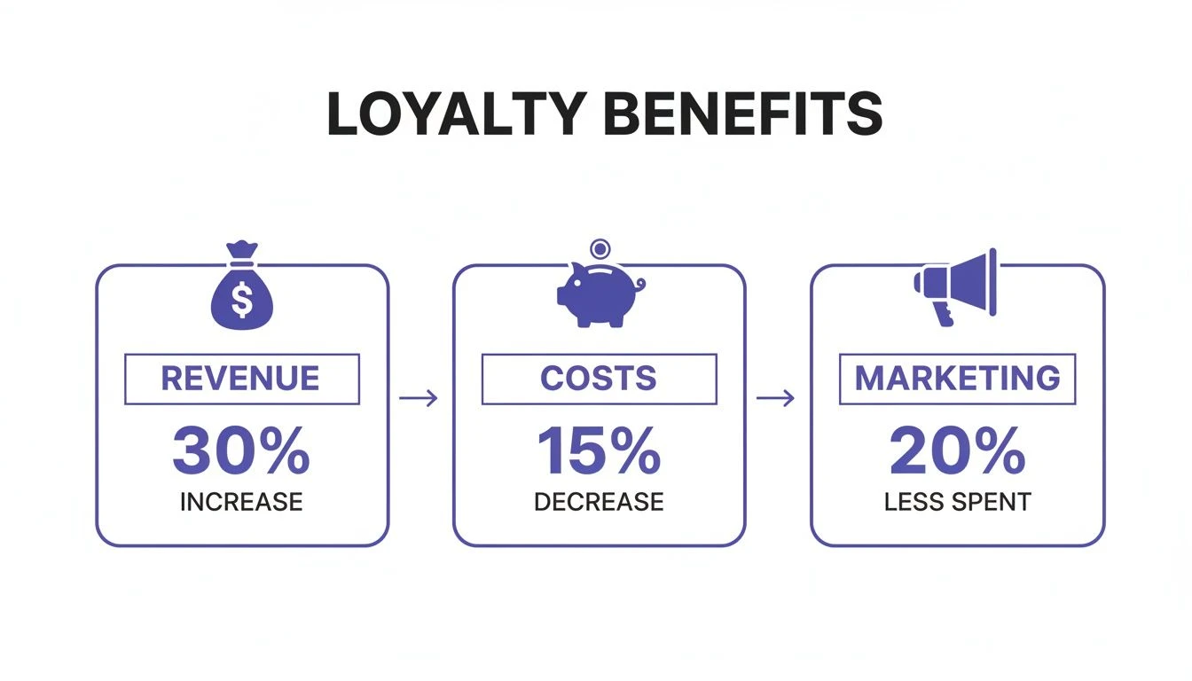 A hűs&eacute;g előnyeit bemutat&oacute; infografika: 30%-os bev&eacute;teln&ouml;veked&eacute;s, 15%-os k&ouml;lts&eacute;gcs&ouml;kken&eacute;s &eacute;s 20%-kal kevesebb marketingkiad&aacute;s.