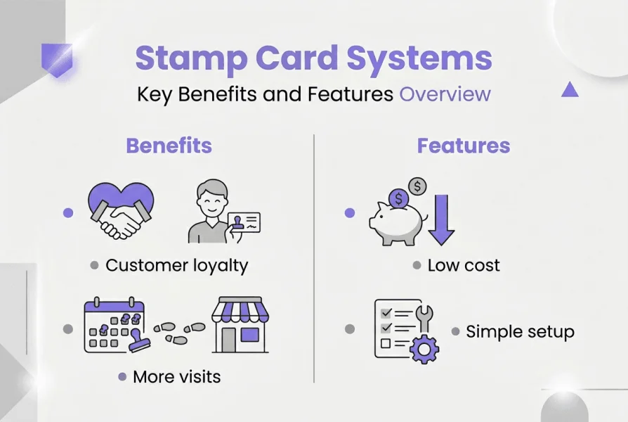 Infographie pr&eacute;sentant les avantages et les caract&eacute;ristiques d'un syst&egrave;me de cartes de timbres