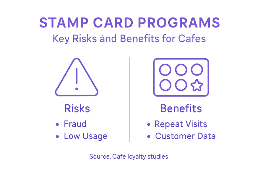 Infografika przedstawia ryzyko i korzyści związane z programem kart stemplowych