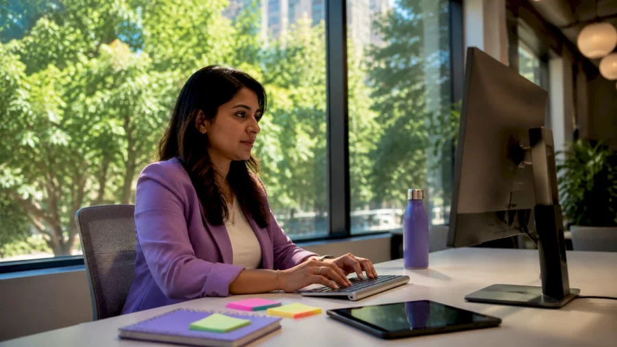 Marketing analyst using loyalty platform in office