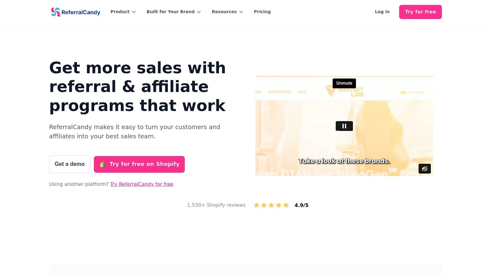 ReferralCandy Dashboard showing referral program analytics