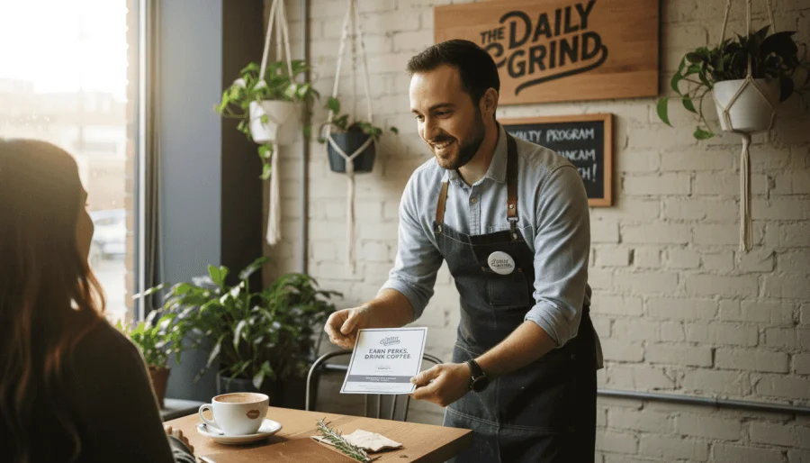 Server explains loyalty messaging to customer
