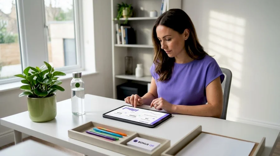 SME owner reviewing loyalty software on tablet