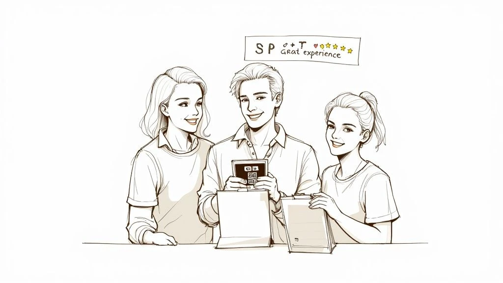 L&auml;chelnde Gruppe dreier junger Erwachsener mit einer 