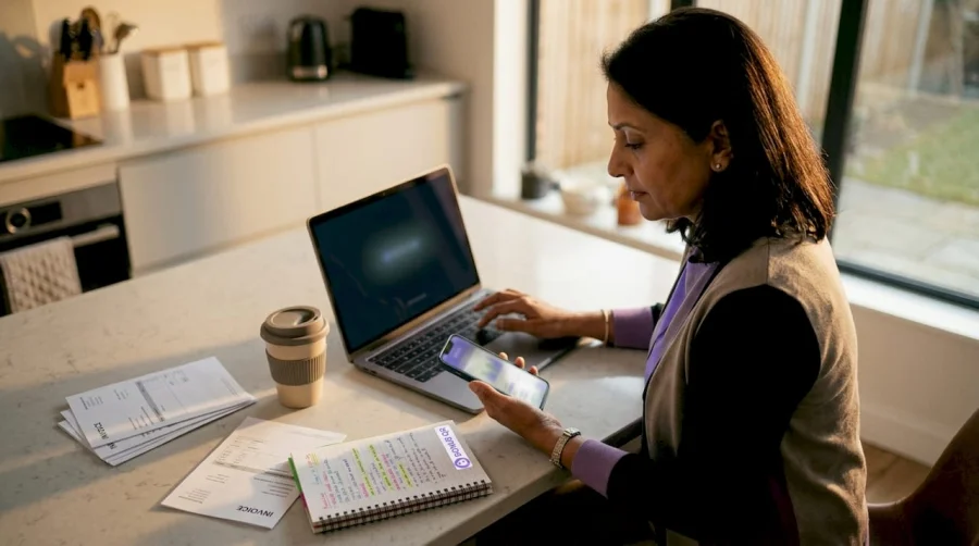 S&uuml;dasiatische Frau, die im Homeoffice an Retention-Aufgaben arbeitet