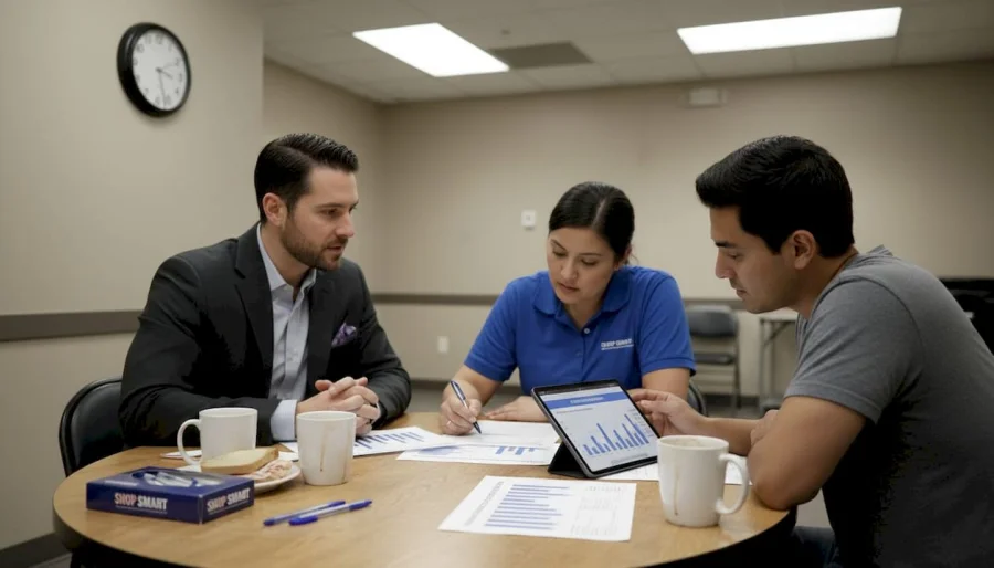 A munkat&aacute;rsak megbesz&eacute;lik a cashback programot a jelent&eacute;sekkel &eacute;s a t&aacute;blag&eacute;ppel