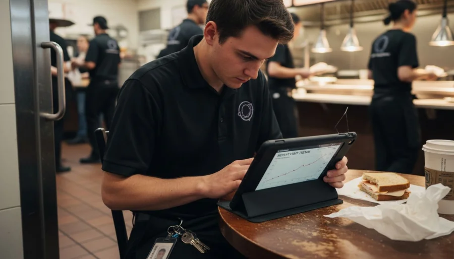 Mitarbeiter, die digitale Kundenbindungsdaten überprüfen