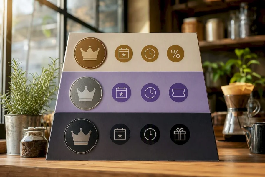 Tiered loyalty reward benefit icons display