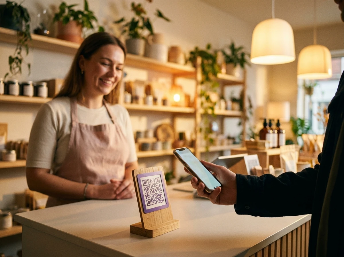Client scannant un QR code à la caisse d'un café