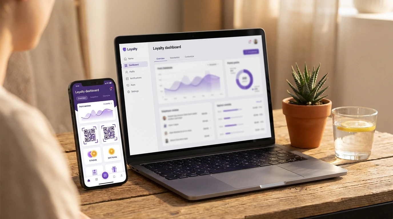 Dashboard věrnostní kampaně BonusQR zobrazený na smartphonu a notebooku
